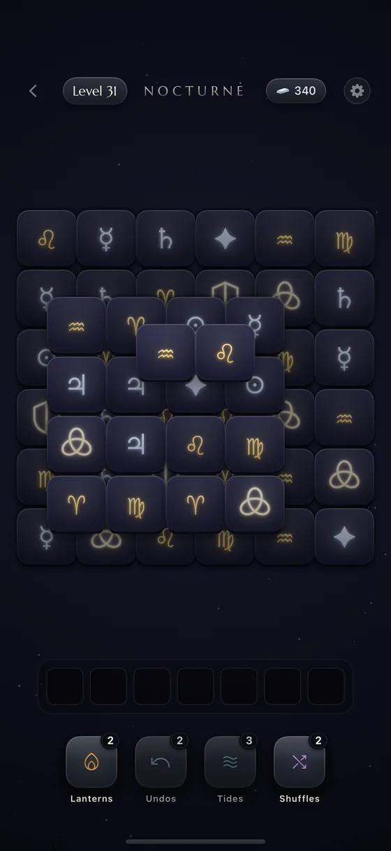 A Nocturne level in progress, celestial tiles laid out on a starfield