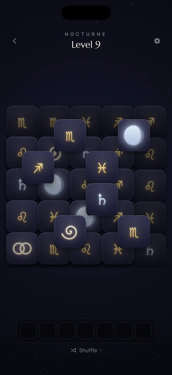 A Nocturne level in progress, celestial tiles laid out on a starfield