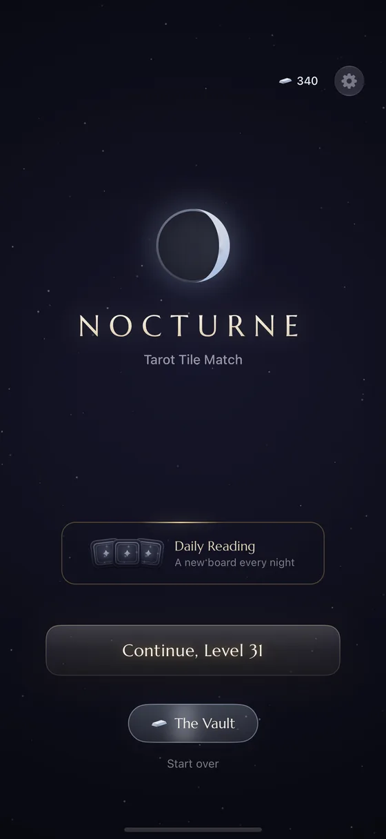 The Nocturne title screen, a crescent moon over a starfield